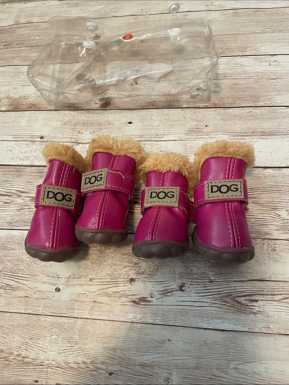 Pink Faux-Fur Lined Dog Boots - Set of 4